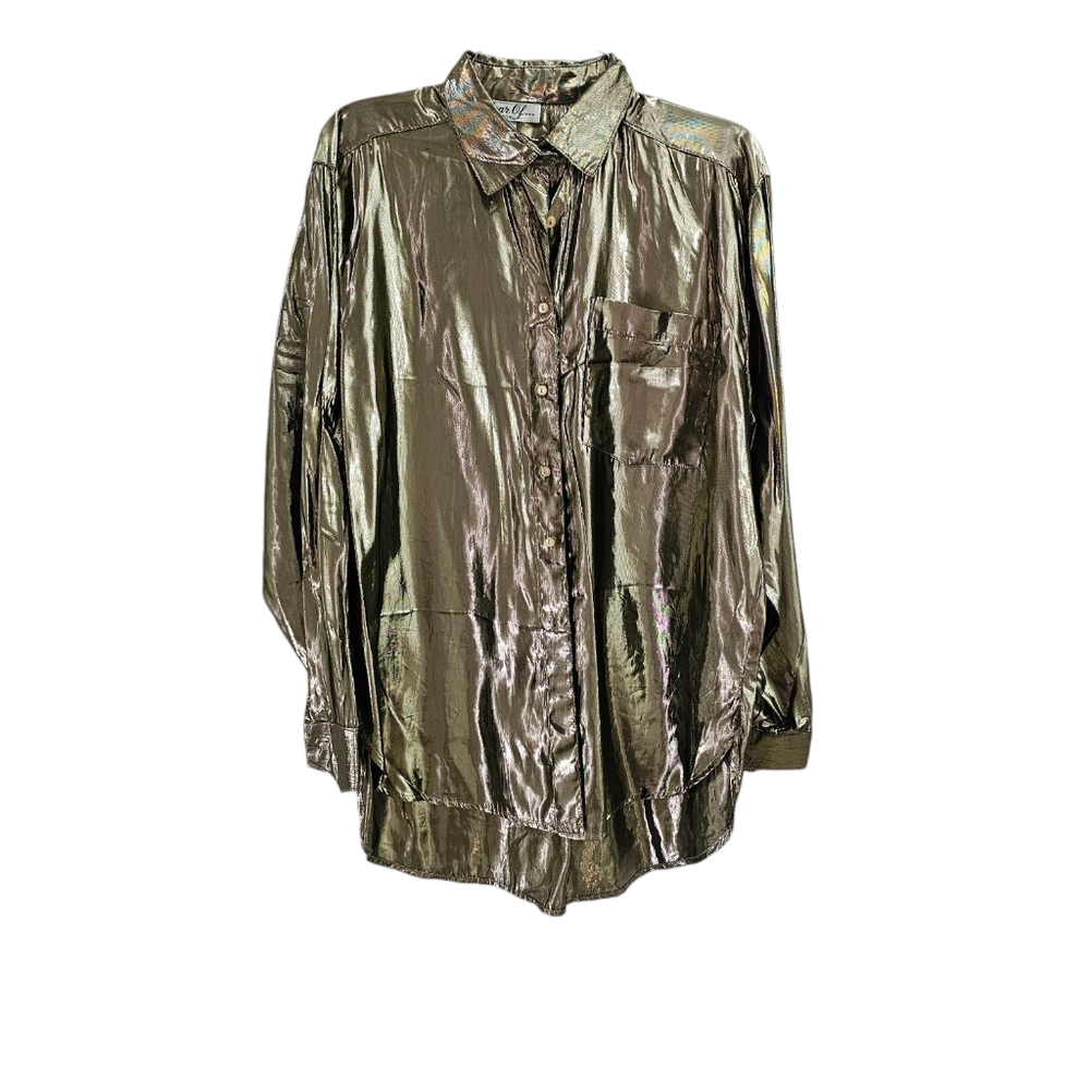 Vintage "Year Of" Metallic Gold Lightweight Long Sleeve Front Button Blouse SM